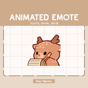 Animierter Emote Chibi Reh nimmt eine Notiz - Entzückendes Cartoon Emote - Chibi Kawaii Emote - Gebrauchsfertig