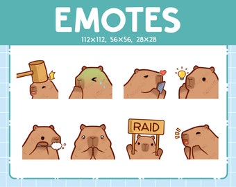 Emotes capibara | 8 schattige emotes om te streamen | Digitaal | Bundel met Chibi-capibara-emote
