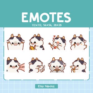 Cow Emotes / 8 Cute Cow Bundle / Emotes for Streamer Kawaii Emoji Pack