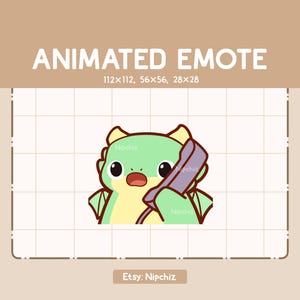 Animowana emotka Zielony Smok rozmawia przez telefon - Śmieszna emotka z kreskówki - Kawaii emotka