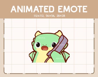 Animated Emote Green Dragon is Talking Through a Telephone - Cartoon Funny Emote - Kawaii Emote