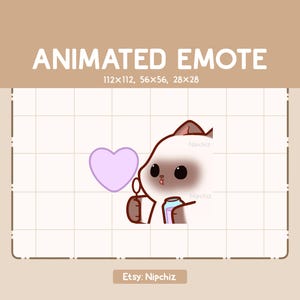 Gesto animado: gato siamés soplando una burbuja de jabón con forma de amor. Adorable gesto de dibujos animados. Listo para usar. Gesto lindo.