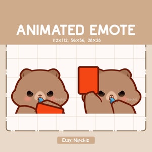 Emote animée Adorable grizzli Chibi soufflant dans un sifflet et montrant un carton rouge / Prêt à l'emploi / Emote pour streamer / Emote animal dessin animé