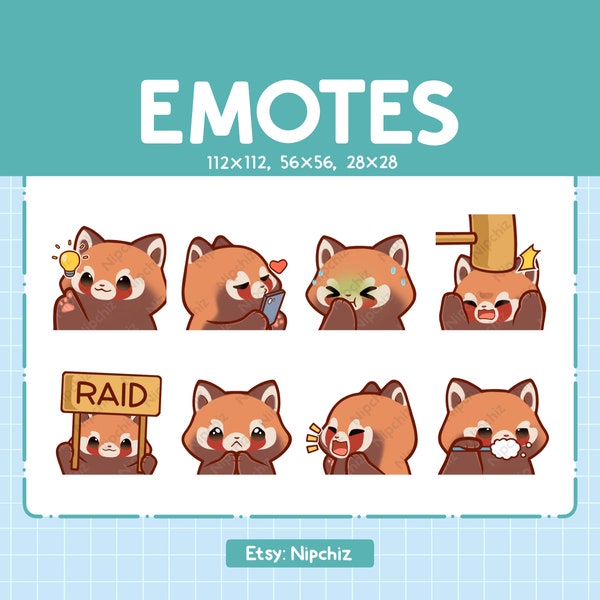 Red Panda Emotes for Streamer (8) - Kawaii Cute Red Panda - Emoji Pack for Streaming