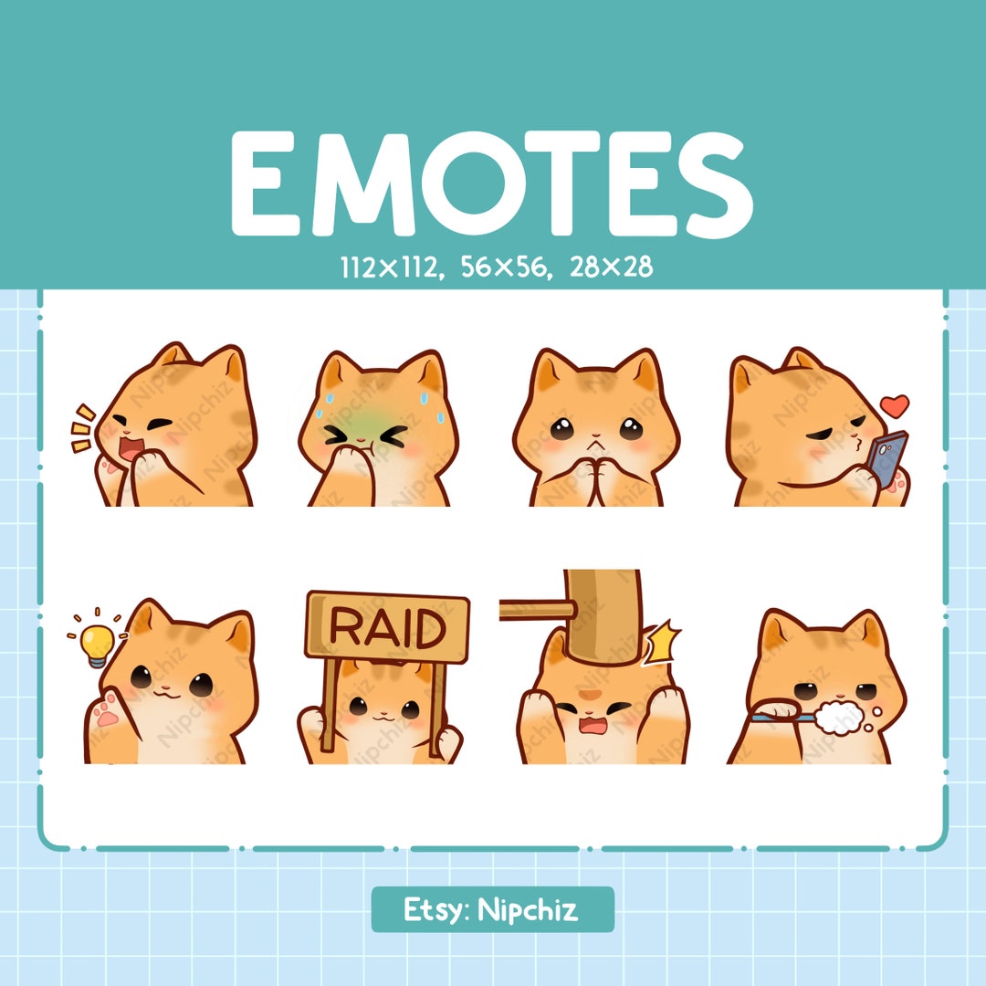 Orange Cat Emotes / Cute Emoji Pack / 8 Tabby Cat Emotes for Streaming