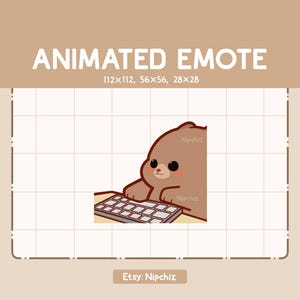 Emote animée Grizzly tapant sur le clavier - Emote dessin animé Chibi - Prêt à l'emploi - Emote drôle