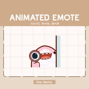 Animated Emote Chibi Curious Pink Shark with Magnifying Glass is Examining from Behind the Wall / Ready to Use