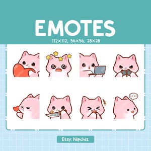Cute Pink Cat Emotes 8 Pack | Chibi Pink Cat Emotes for Streamer | Kawaii Emoji Set