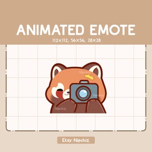Gesto animado Chibi Panda rojo tomando una foto con su cámara - Gesto adorable - Gesto divertido para transmisión - Gesto kawaii