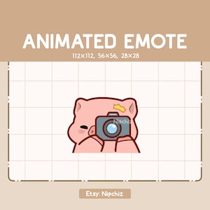 Gesto animado Cerdo lindo está tomando una fotografía con su cámara - Gesto Chibi para streaming - Listo para usar