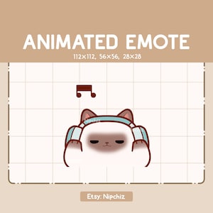Animated Emote Adorable Chubby Siamese Cat Wearing Headphone / Kawaii Cute Emote / Ready to Use / Emote for Streaming