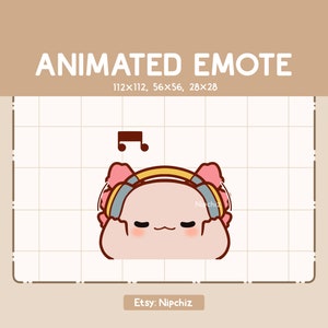 Animiertes Emote: Bezaubernder Chibi-Axolotl mit Kopfhörer – Kawaii-Emote zum Streamen – sofort einsatzbereit