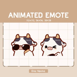 Animated Emote Adorable Cow is Wearing the Glasses and Winking - Cute Funny Emote - Ready to Use - Kawaii Emote