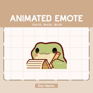 Animated Emote Chibi Frog is Taking a Note - Cute Funny Emote - Ready to Use - Kawaii Emote