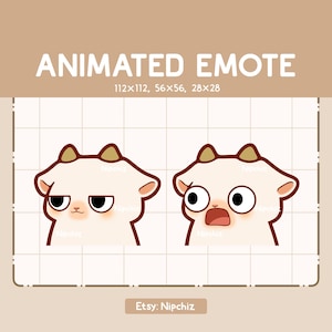 Animated Emote Chibi Goat is Suddenly Shocked - Adorable Chibi Emote - Kawaii Cartoon Emote