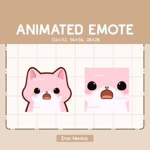 Emote animado: Lindo gato rosa con zoom asombrado - Adorable emote Chibi - Emote de dibujos animados kawaii
