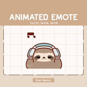 Animated Emote Cute Sloth Wearing Headphone / Cartoon Kawaii Emote / Ready to Use / Funny Cute Emote