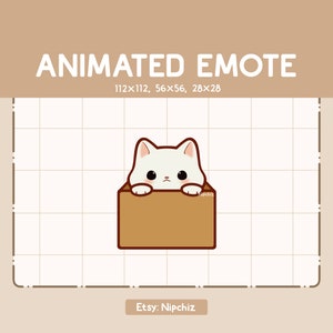 Animated Emote Cute Emerge White Cat from Cardboard / Animal Emote / Funny Cartoo Emote