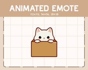 Animated Emote Cute Emerge White Cat from Cardboard / Animal Emote / Funny Cartoo Emote