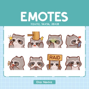 Raccoon Emotes / Cute Emoji Pack / 8 Raccoon Emotes for Streaming / Bundle Emotes