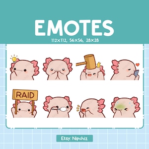 Cute Axolotl Emotes | 8 Emotes for Streamer | Cute Axolotl Emote Pack | Funny Emotes