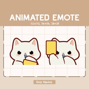 Animated Emote - Adorable Chibi White Cat Blowing Whistle and Holding a Yellow Card - Ready to Use - Emote for Streamer - Cute Animal Emote