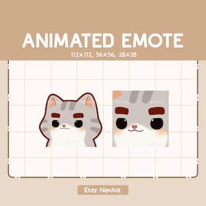 Emote animée Chibi chat tigré gris levant ses épais sourcils fabuleux / Emote dessin animé Kawaii / Emote Chibi pour streamer / Prêt à l'emploi