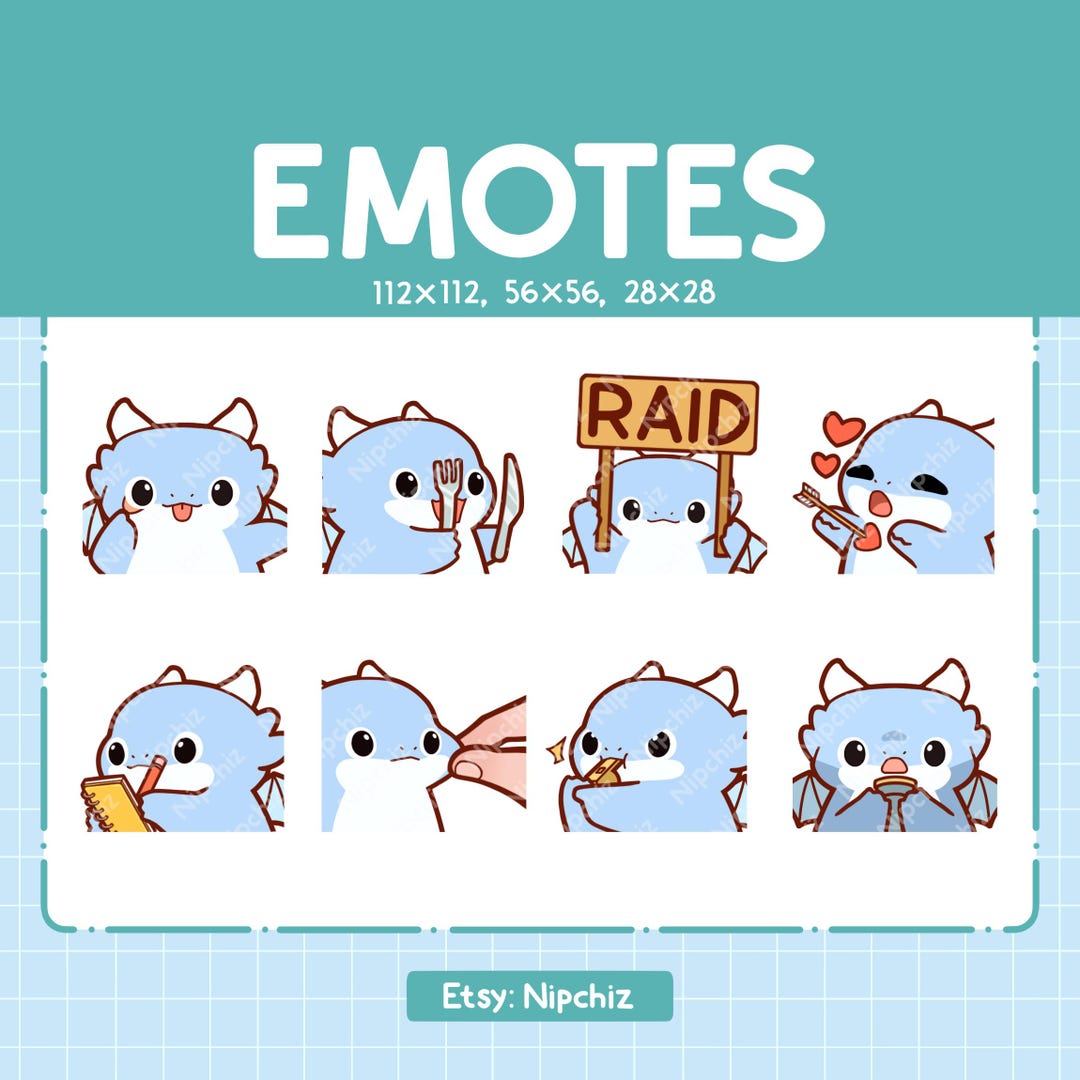 Emotes Blue Dragon | 8 Cute Emotes for Streaming | Digital | Chibi Blue ...