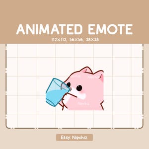 Gesto animado de gato chibi rosa bebiendo un vaso de agua / Gesto divertido de dibujos animados / Listo para usar