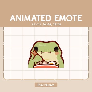 Animated Emote Cute Frog is Eating Ramen Noodles - Adorable Chibi Emote / Cartoon Emote for Streaming