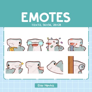 Émoticônes mignons de requin-marteau | 8 émoticônes pour streamer | Pack d'émoticônes mignon requin-marteau | Émoticônes amusantes