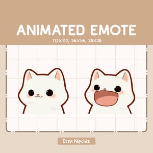 Adorable émoticône animée bouche ouverte fermée de chat blanc / émoticône kawaii dessin animé / prêt à l'emploi / émoticône drôle
