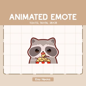 Animated Emote Raccoon is Eating a Cup of Popcorn / Chibi Funny Emote / Emote for Streaming / Cartoon Emote