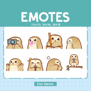 Zestaw 8 emotikonów Barn Owl / Chibi Barn Owl Emotes dla Streamerów / Zestaw Kawaii Emoji