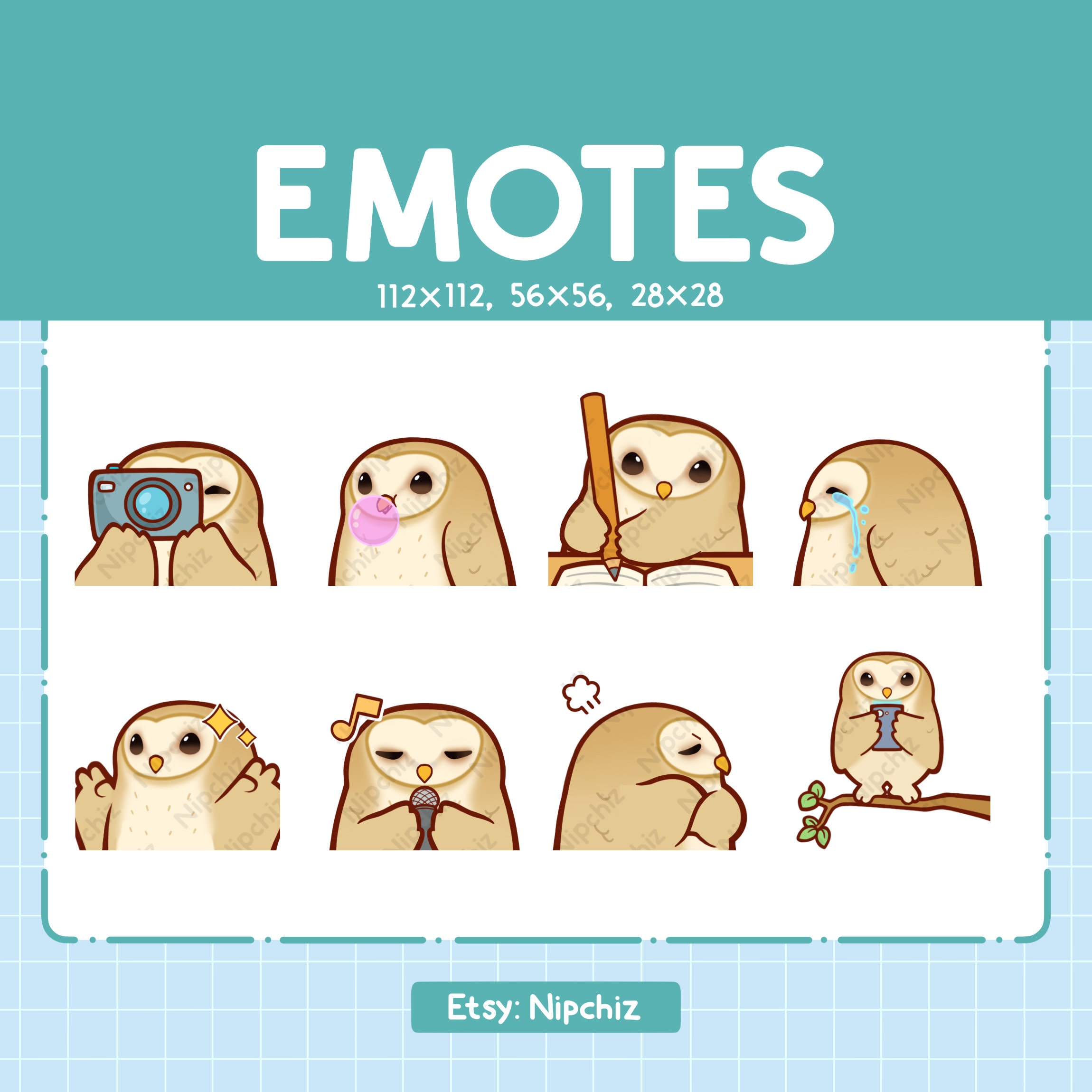Barn Owl Emotes 8 Pack / Chibi Barn Owl Emotes for Streamer / Kawaii Emoji Set