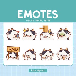 Emotes vache chibi en streaming - (8) émoticônes kawaii - Lot d'émotes vache mignonne - Emotes drôles