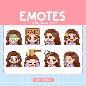 Long Straight Brown Hair | Girl Emotes for Streamer 8 | Brown Eyes | Kawaii Girl Emoji | Cute Girl Emote Pack