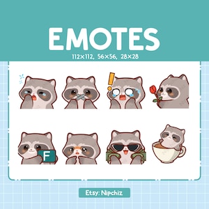 Raccoon Emotes for Streaming | Kawaii Animal Emoji | (8) Cute Raccoon Emote Pack