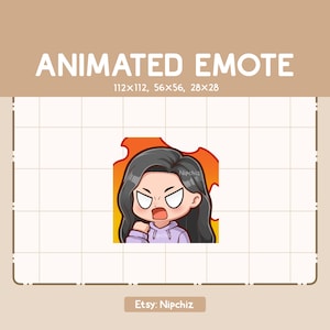 Animated Emote Girl Long Straight Black Hair with Fire - Cartoon Emote