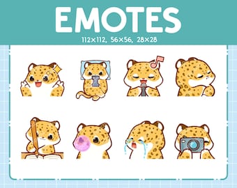Emotes Leopard / 8 Cute Emotes for Streaming / Digital / Chibi Leopard Emote Bundle