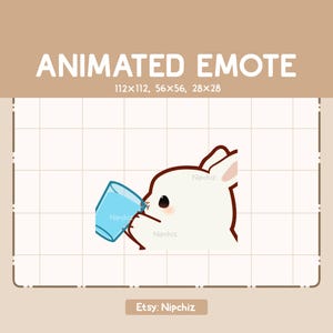 Animated Emote Chibi Rabbit is Drinking a Glass Of Water / Kawaii Cute Emote / Ready to Use / Emote for Streaming