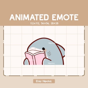 Emote animée Requin adorable lit un livre - Emote dessin animé Chibi - Prêt à l'emploi - Emote drôle