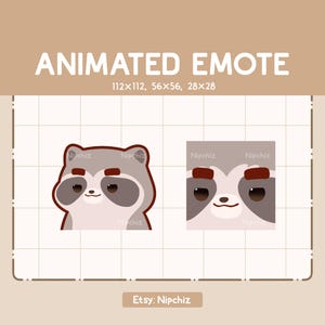Émoticône animée Chibi raton laveur levant ses épais sourcils fabuleux/Émoticône kawaii/Adorable émoticône à diffuser en continu/Prêt à l'emploi