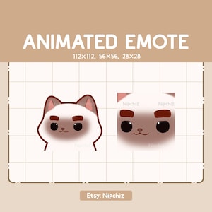 Emote animata Chibi Gatto siamese che alza le sue folte sopracciglia favolose / Adorabile emote Chibi / Emote cartone animato per lo streaming