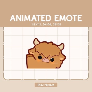 Animierte Emote Winkende Highland Kuh - Hallo Emote - Süßes Cartoon Emote - Gebrauchsfertig - Chibi Emote zum Streamen