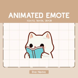 Gesto animado: adorable gato blanco leyendo un libro / Gesto lindo kawaii / Listo para usar / Gesto para transmisión