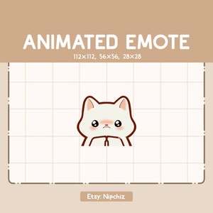 Emote animé mignon et adorable chat blanc timide et mendiant / Emote drôle pour streamer / Prêt à l'emploi