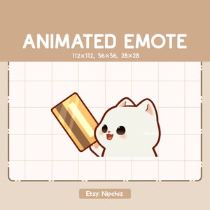 Emote animée - Adorable chat blanc chibi donnant volontiers sa carte / prêt à l'emploi