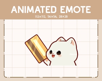 Animated Emote - Adorable Chibi White Cat Gladly Giving His Card / Ready to Use