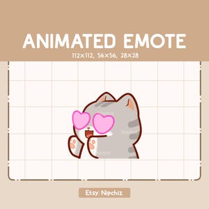 Animated Emote Adorable Gray Tabby Cat in Love is Chasing / Kawaii Cartoon Emote / Chibi Emote For Streamer / Ready to Use